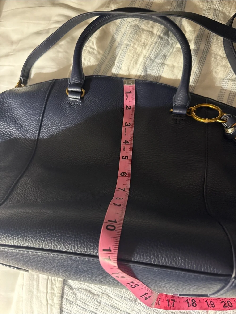 Tory Burch Navy Leather Satchel with Gold Tassel Charm